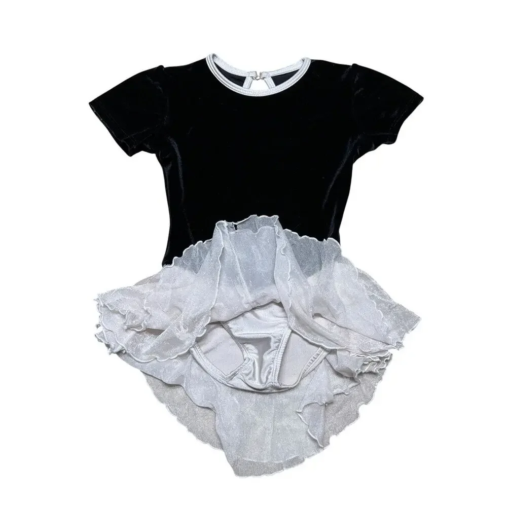Vintage Just Skate Iceskating Dance Costume Leopard Black Velvet White Size 4T